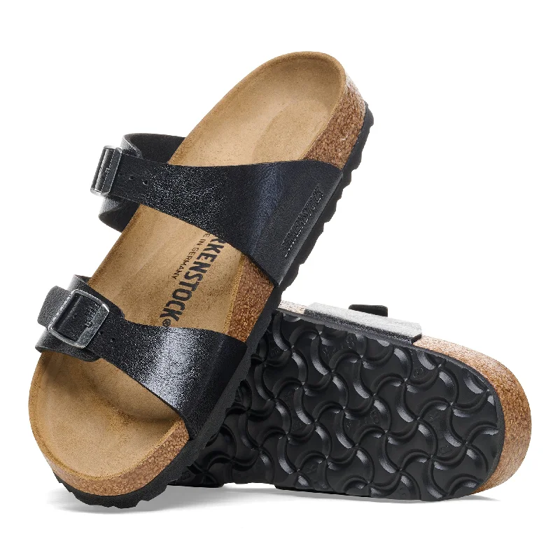 Women's Birkenstock Sydney Birko-Flor Color: Graceful Licorice Metallic Trim Shoe Design  