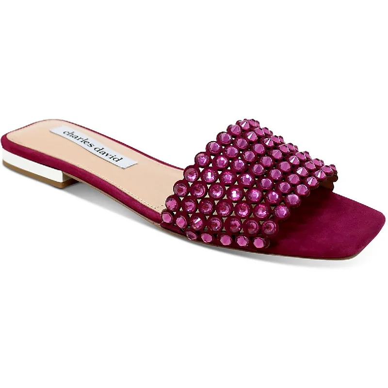 Charles David Womens Sparkle Suede Embellished Slide Sandals Hemp - Material Shoe Style  