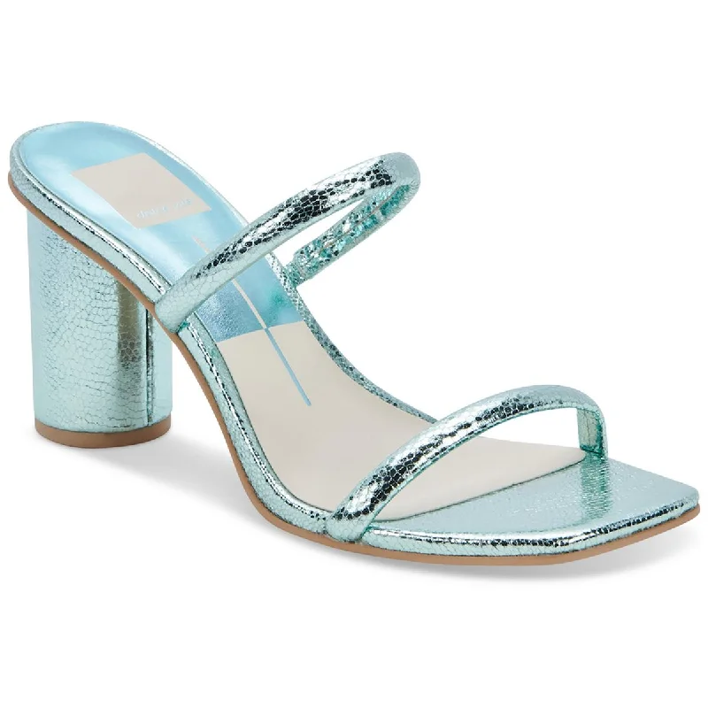 Dolce Vita Womens Noles Metallic Square Toe Block Heel Slide Sandal Beach Style  