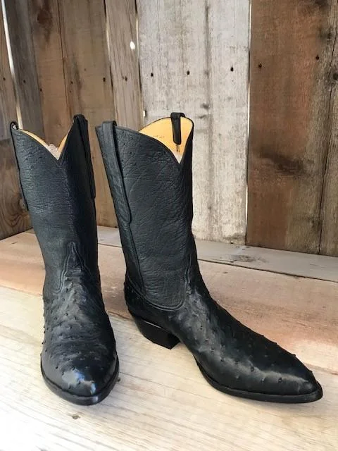 Black Ostrich Tres Outlaws Men's Classic Boot 4325@ Quilted Shoe Design  