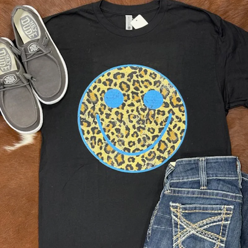 Black Cheetah Smiley Tee Single - Buckle Monk Look  