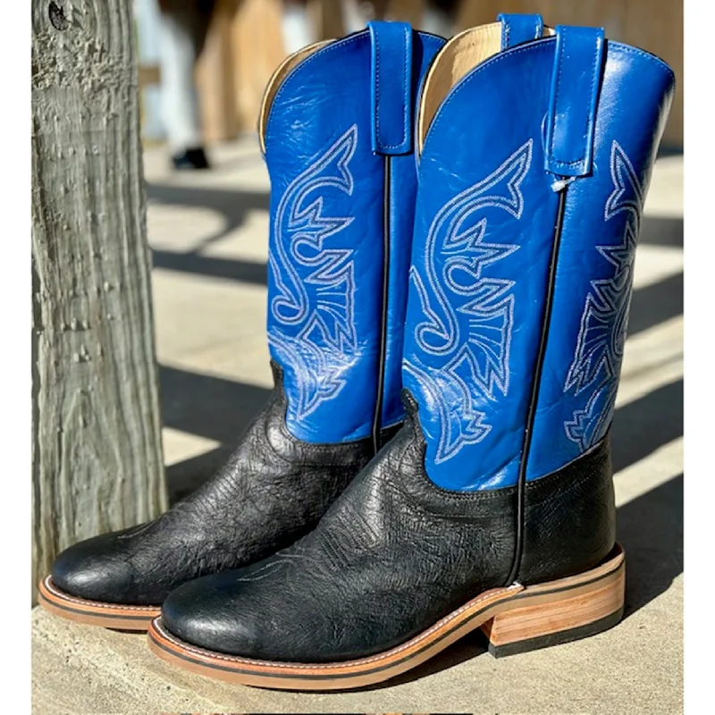 Olathe Black & Nova Blue Smooth Ostrich Boots Brogue Oxford Aesthetic 