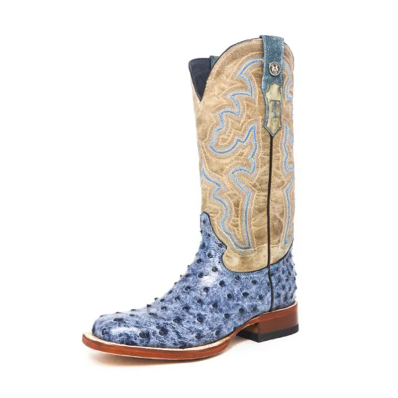 Tanner Mark Women's Blue Ostrich Square Toe Boots Hiking Boot Durability Style  