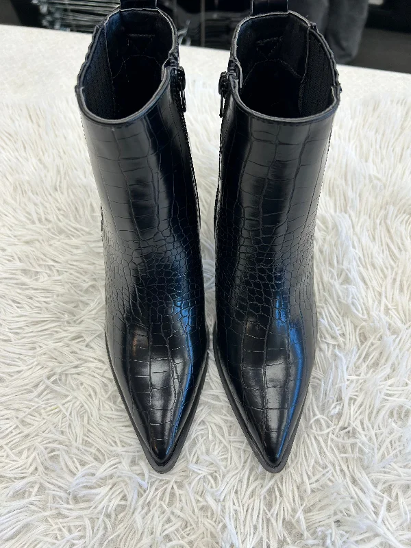 Boots Ankle Heels By Just Fab In Black, Size: 7 Embroidered Cowboy Boot Design  
