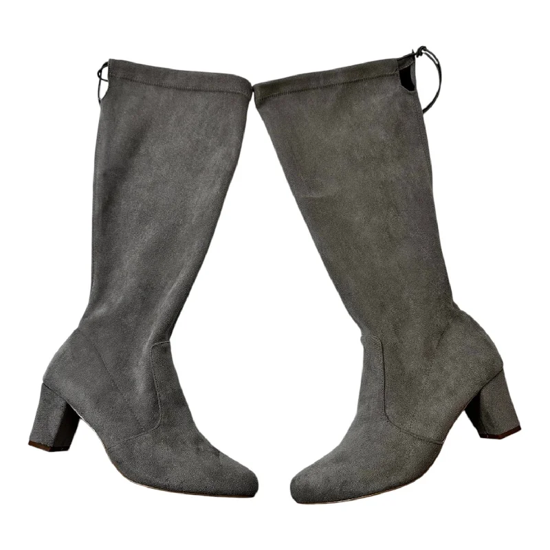 Boots Knee Heels By LASCANA In Grey, Size: 8.5 Open - Lacing Derby Look  
