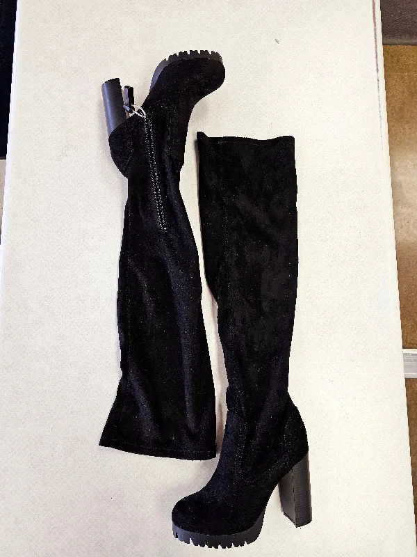 Boots Knee Heels By Wild Diva In Black, Size: 10 Distressed Leather Shoe Style  