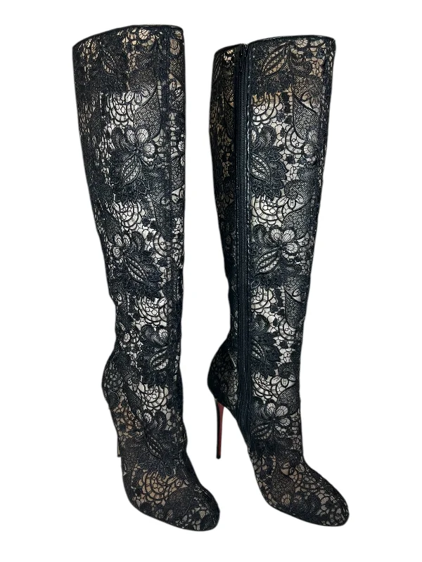Boots Luxury Designer By Christian Louboutin In Black Slide Sandal Beach Style  