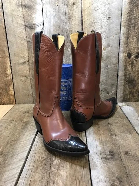 Buffalo Brown & Black Gator Tres Outlaws Men's Classic Boot 4008* Checkered Shoe Pattern Look  