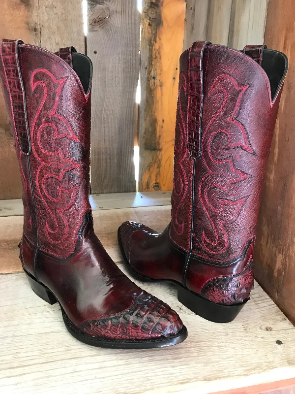 Burgundy Brush Off Calf / Crocodile  Falconhead Classic Boot 3837 Buckle -