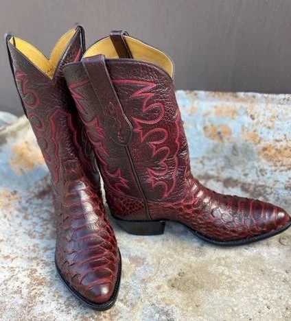 Burgundy Python Calf Skin  Raised Stitching Tres Outlaws Men's Classic 4253 * Aesthetic  