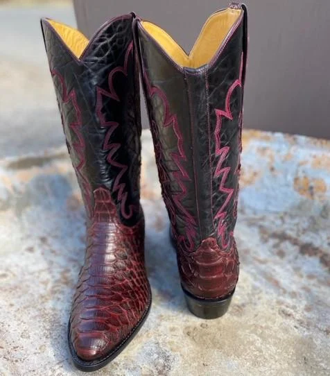 Burgundy Python Buffalo Top, Back Seam  w/ Inlays Raised Stitch Tres Outlaws Men's Classic Boot 4252 * Suede Desert Boot 