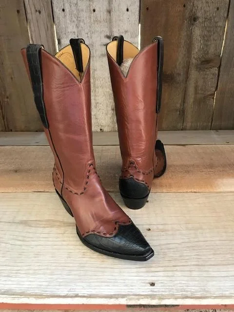 Buffalo Brown & Black Gator Tres Outlaws Men's Classic Boot 3629@ Quilted Shoe Design  