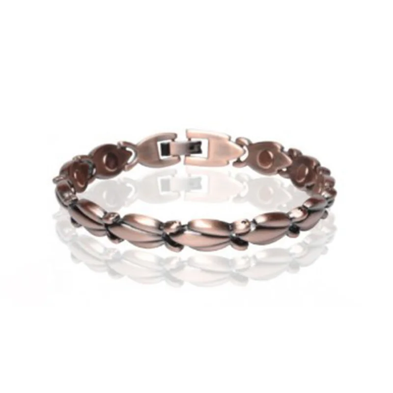 Western Fashion Magnetic Copper Link Bracelet Open - Lacing Derby Look  