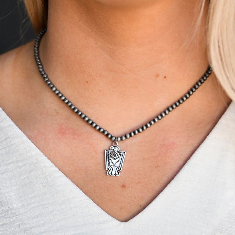 West and Co. Dainty Navajo Pearl Thunderbird Necklace Patchwork Shoe Aesthetic  