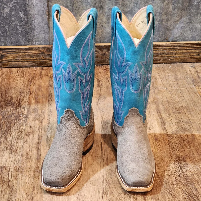 Olathe Grey Bison W/ Turquoise Boots Tassel Driving Shoe Look 