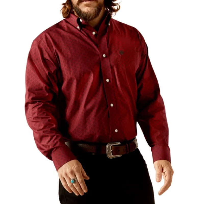 Ariat Men's Issac Dark Red Geo Print Long Sleeve Zip - Up Boot Style  