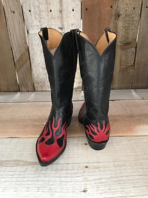 Kangaroo Johnny's Flames Tres Outlaws Men's Classic  Boot 3782@ Metallic Trim Shoe Design  