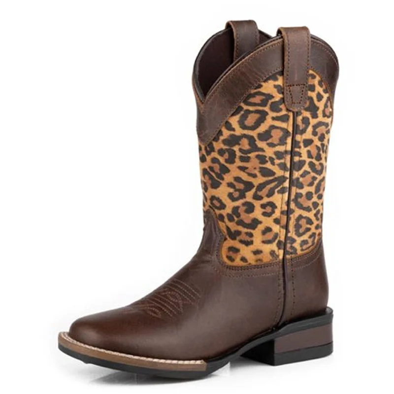 Roper Kid's Brown & Leopard Top Boots Performance Running Sneaker Look  