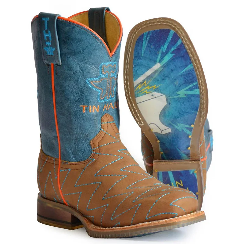 Tin Haul Boy's Zig Zag Anvil Square Toe Boot Tassel Driving Shoe Look 