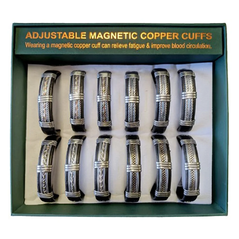 Western Fashion Adjustable Magnetic Copper Silver Tone Cuff Bracelet Memory - Foam Slipper Look  