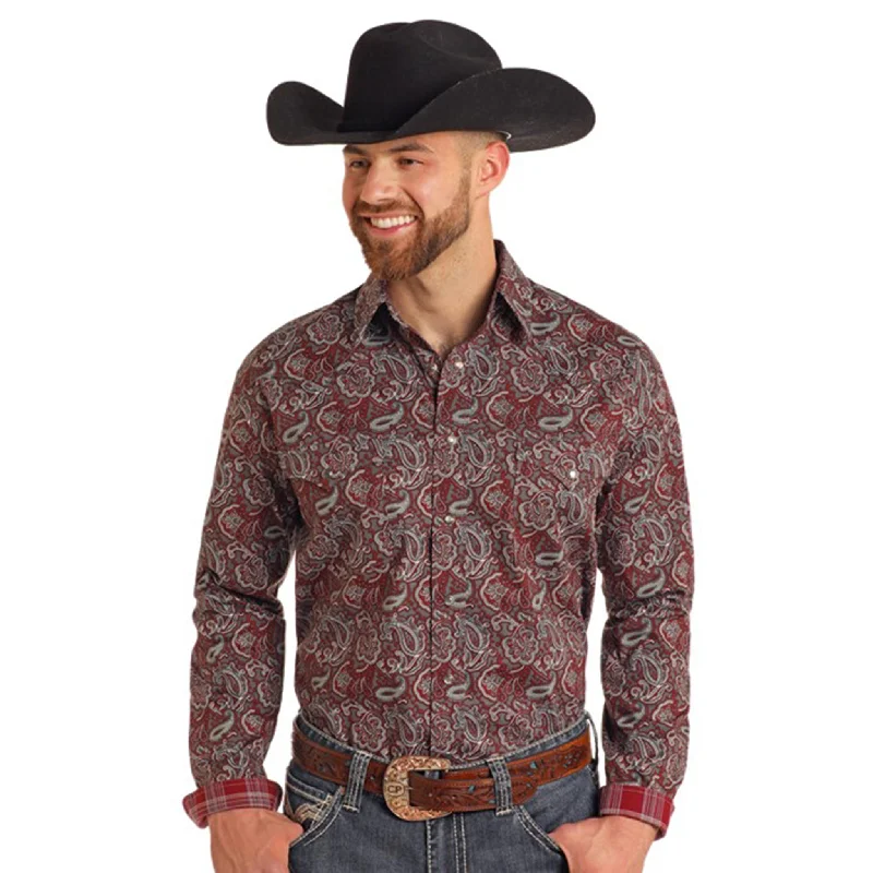 Rock & Roll Men's Paisley Print Pearl Snap Long Sleeve Vintage Oxford Appeal 