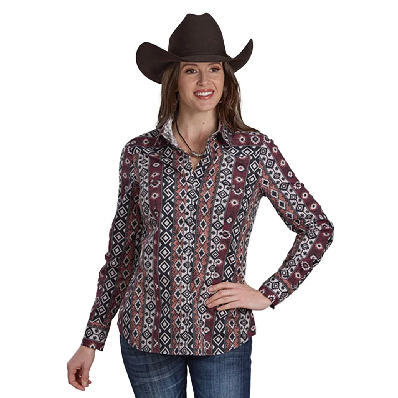 Roper Women's Multi Aztec Stripe Long Sleeve Button Down Two - Tone Shoe Design  