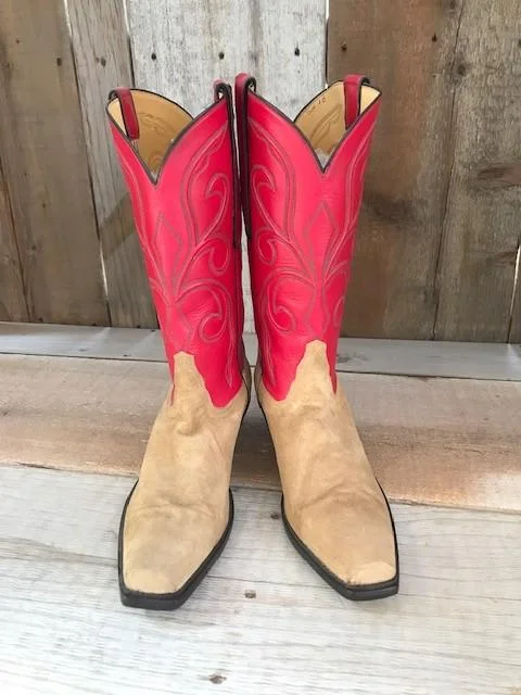 Natural Roughout & Red Kangaroo Tres Outlaws Men's Classic Boot 3783@ Beaded Moccasin Design 