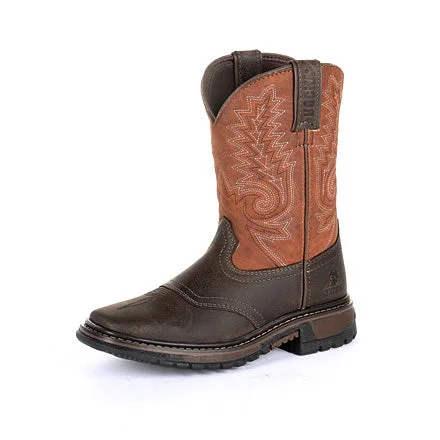 Rocky Big Kid's Orange and Chocolate Square Toe Boot Smart - Shoe Functionality Style  