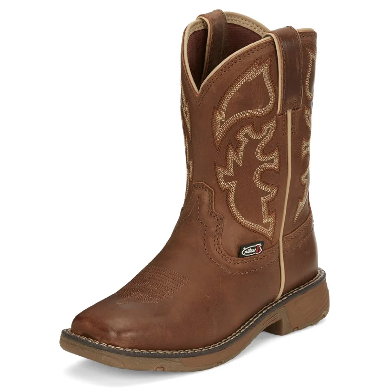 Justin Kids Rush Junior Brown Western Boot Leather Driving Shoe Style  