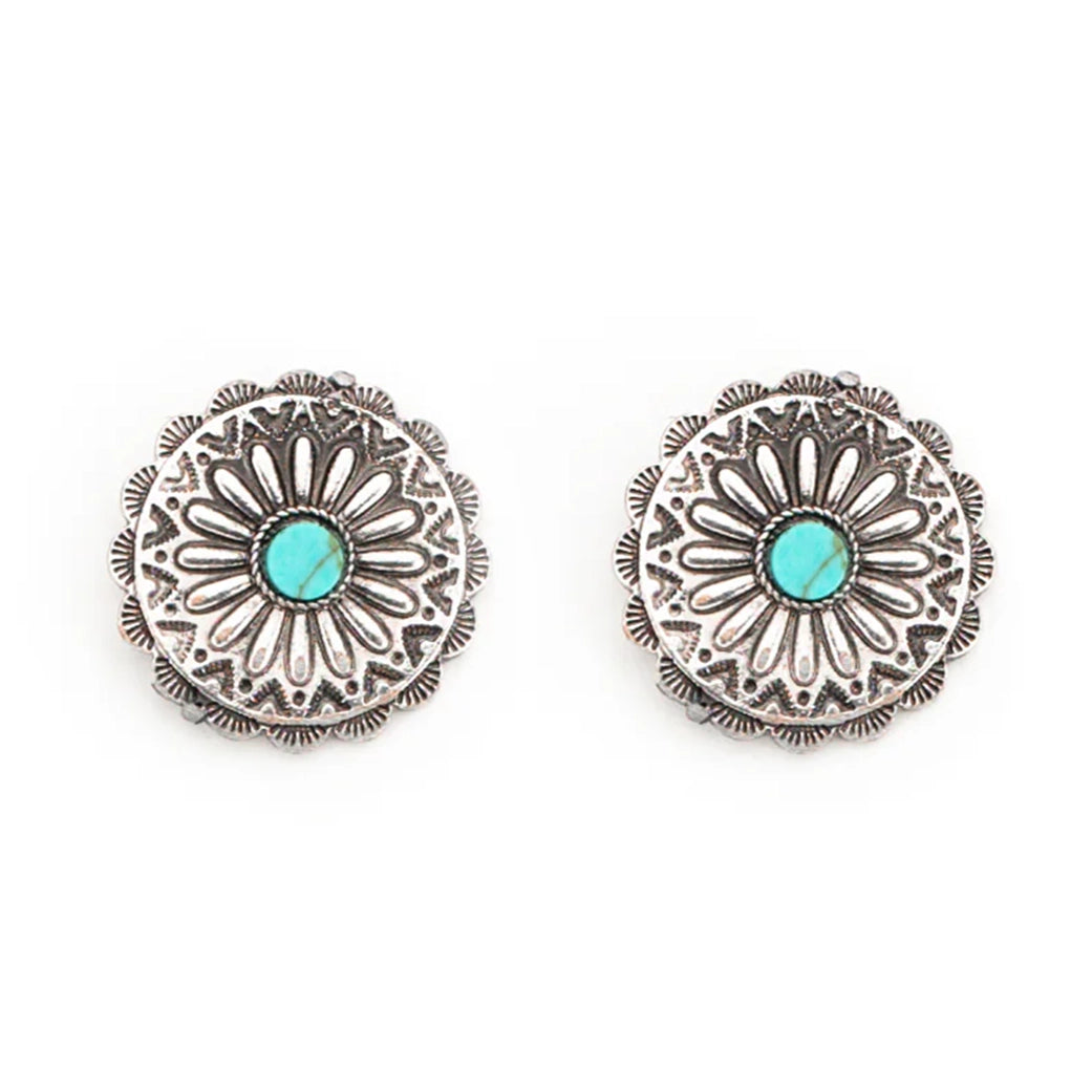West & Co Silver Flower Concho Studs with Turquoise Center Beaded Moccasin Design 