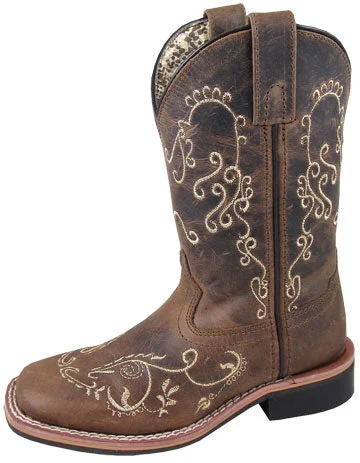 Smoky Mountain Kid's Brown Embroidered Marilyn Boots Metallic Trim Shoe Design  