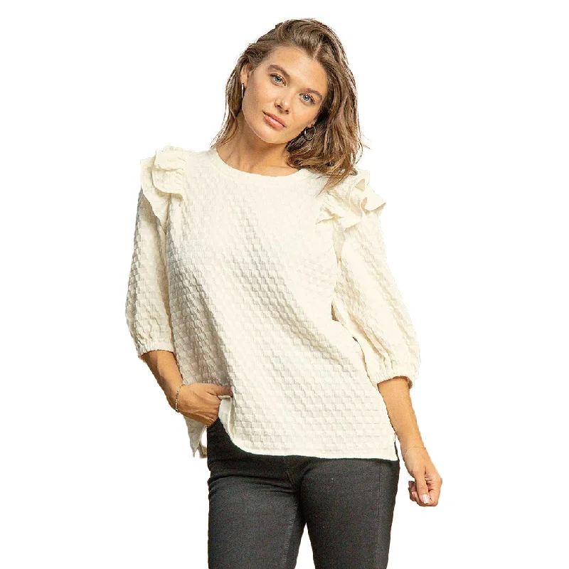 Umgee USA Women's Solid Waffle Textured Round Neck Shirt Slide Sandal Beach Style  