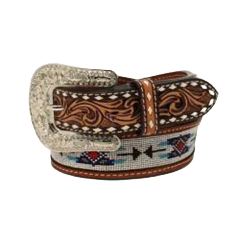 Angel Ranch Women's Tooled & Beaded Belt Metallic Trim Shoe Design  