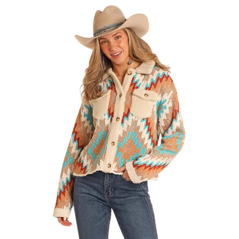 Rock & Roll Aztec Button Up Cardigan Distressed Leather Shoe Style  