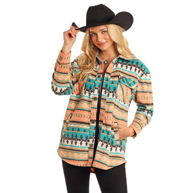 Rock & Roll Women's Turquoise & Coral Aztec Fleece Shacket Glow - in - the - Dark Shoe Design  