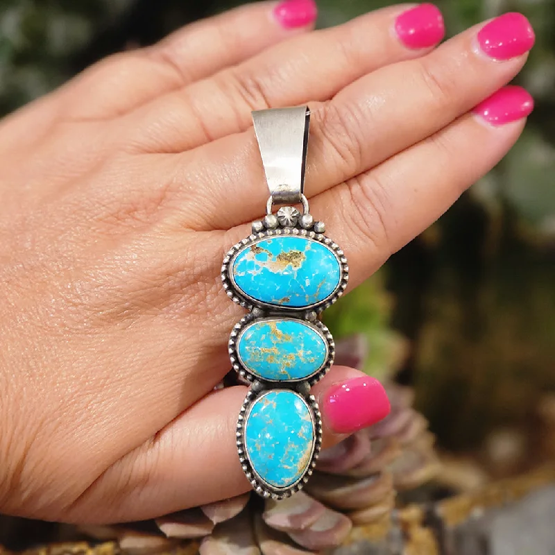" Blue " 3 Stone Blue Ridge Turquoise Pendant Strap - Up Sandal Resort Style  