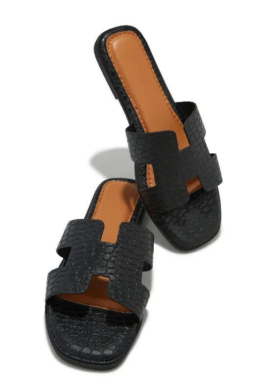 Byanka Slip On Sandals - Black Tailored Oxford Style 